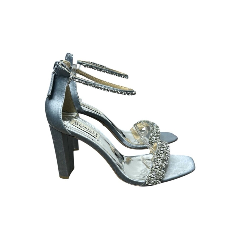 Badgley Mischka Blue Silver Rhinestone Heels Size 7.5 Embellished Ankle Strap